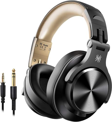 OneOdio Bluetooth Kopfhörer Over Ear, 72 Stdn HiFi Stereo Kopfhörer Kabellos, Wireless Headphones mit 6.35mm & 3.5mm Klinke für Studio DJ Handy PC AMP - Gold Bild 1