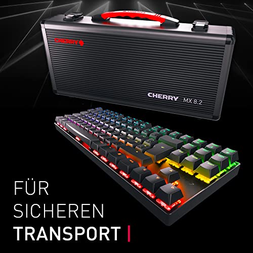 CHERRY MX 8.2 TKL Wireless, Kabellose Gaming-Tastatur ohne Nummernblock, Deutsches Layout (QWERTZ), mit Metallkoffer für Transport, MX RED Switches, Schwarz Bild 6