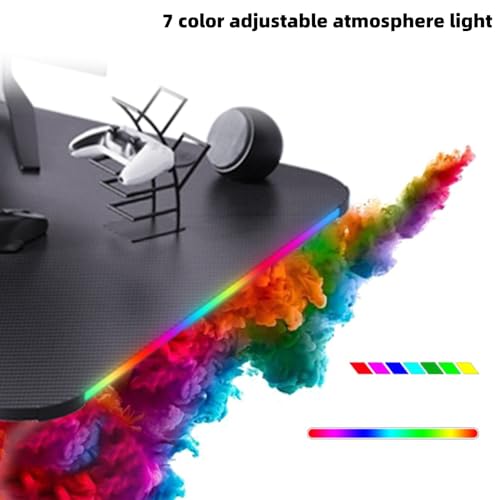 L-förmiger Schreibtisch mit LED-Lichtern, Gaming-Schreibtisch, Computertisch, kompakter Eckschreibtisch mit Headset-Haken und Getränkehalter, Kohlefaser-Oberfläche, stabiler PC-Schreibtisch für Bild 4