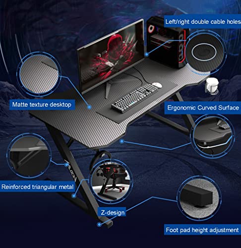 Ergonomischer PC-Computertisch, Z-förmiger Gaming-Tisch, Gamer-Workstation mit großem Mauspad-Getränkehalter, Headset-Haken mit robustem Computertisch aus Metall und Holz, L 100 cm (L 120 cm) Bild 4