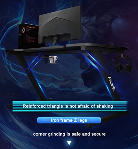 Ergonomischer PC-Computertisch, Z-förmiger Gaming-Tisch, Gamer-Workstation mit großem Mauspad-Getränkehalter, Headset-Haken mit robustem Computertisch aus Metall und Holz, L 100 cm (L 120 cm) Bild 5