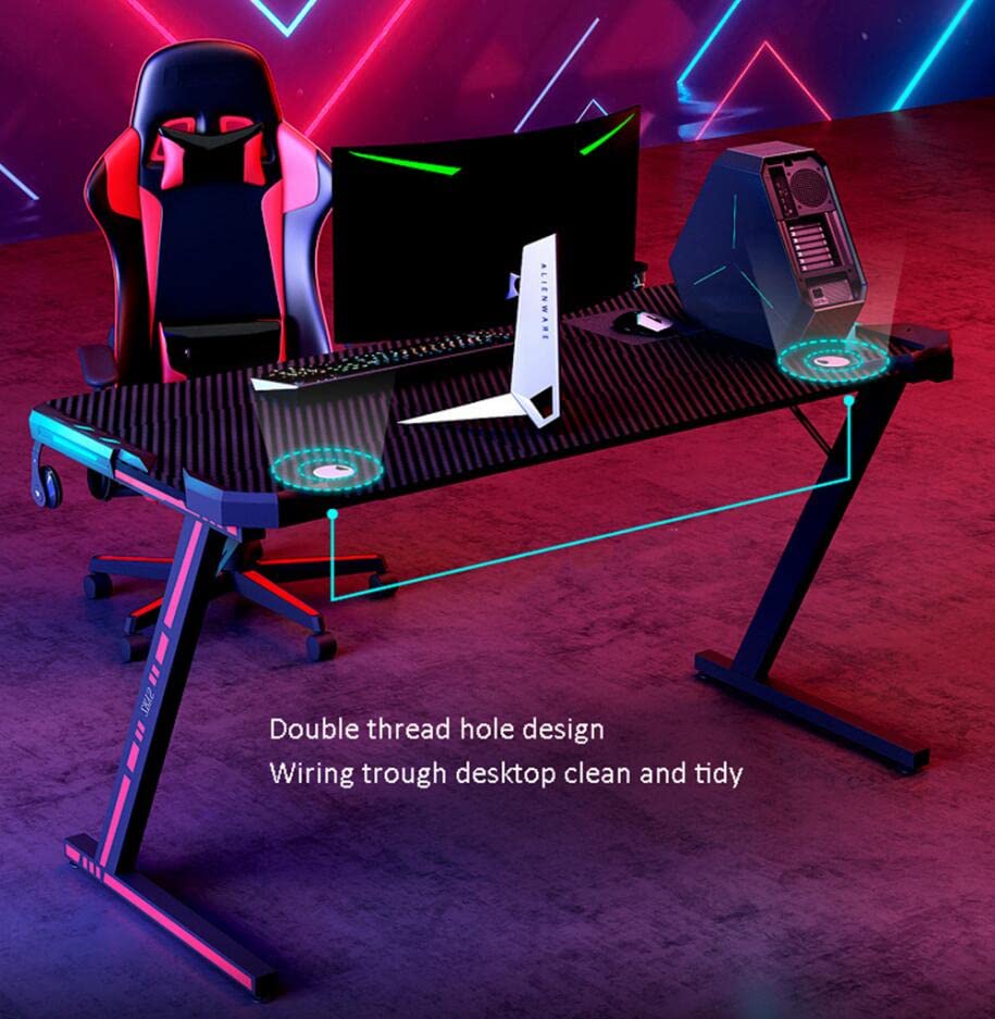 Gaming-Schreibtisch, Z-förmiger Gaming-Tisch, Gamer-Workstation mit großem Mauspad, Getränkehalter, Headset-Haken, robuster Computertisch aus Metall und Holz für Gaming und Büro, L 160 cm (L 100 Bild 3