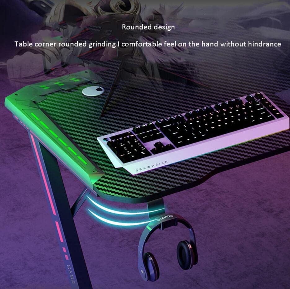 Gaming-Schreibtisch, Z-förmiger Gaming-Tisch, Gamer-Workstation mit großem Mauspad, Getränkehalter, Headset-Haken, robuster Computertisch aus Metall und Holz für Gaming und Büro, L 160 cm (L 100 Bild 4