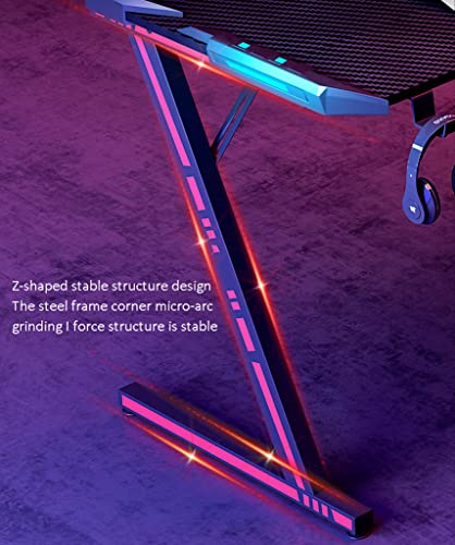 Gaming-Schreibtisch, Z-förmiger Gaming-Tisch, Gamer-Workstation mit großem Mauspad, Getränkehalter, Headset-Haken, robuster Computertisch aus Metall und Holz für Gaming und Büro, L 160 cm (L 100 Bild 7