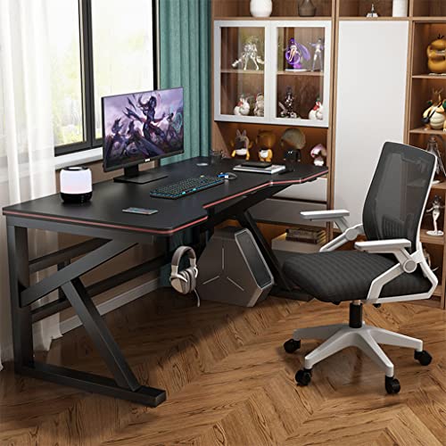 Gaming-Tisch mit komplettem Schreibtisch-Mauspad, ergonomischer Gaming-Schreibtisch für PC, K-förmiger Computer-Arbeitsplatz, Headset-Haken – robust, weiß L 120 cm (schwarz L140 cm) Bild 2