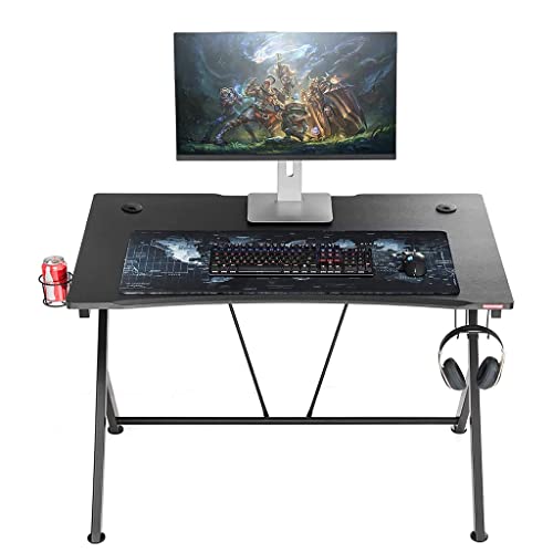 Gaming-Tisch mit komplettem Schreibtisch-Mauspad, Heimbüro, PC-Laptop, Workstation, Gaming-Computertisch, Getränkehalter, Headset-Haken – Stabiler Computertisch aus Metall und Holz, weiß-L 115 c Bild 3