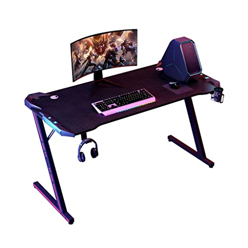 Bestier Gaming-Schreibtisch mit LED-Leuchten, Z-förmiger Gaming-Tisch, Gamer-Workstation mit großem Mauspad-Getränkehalter, Headset-Haken – Stabiler Computertisch aus Metall und Holz, L 120 cm ( Bild 1
