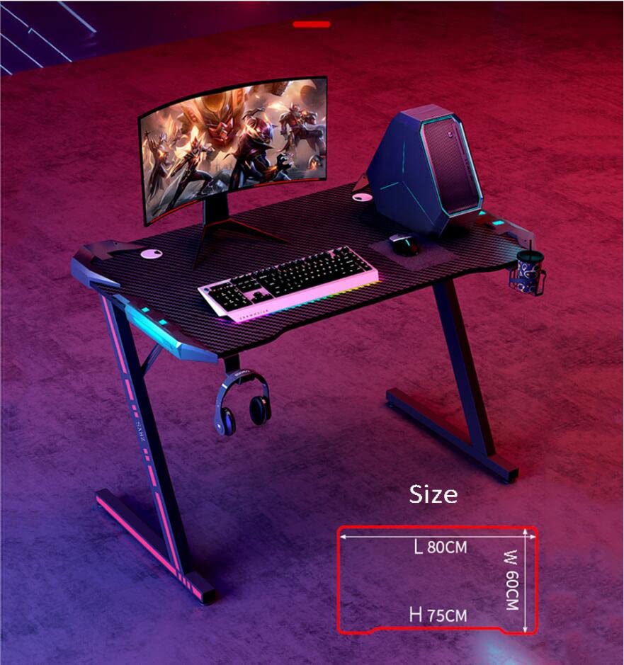 Bestier Gaming-Schreibtisch mit LED-Leuchten, Z-förmiger Gaming-Tisch, Gamer-Workstation mit großem Mauspad-Getränkehalter, Headset-Haken – Stabiler Computertisch aus Metall und Holz, L 120 cm ( Bild 3