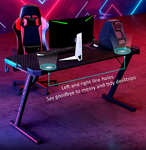Bestier Gaming-Schreibtisch mit LED-Leuchten, Z-förmiger Gaming-Tisch, Gamer-Workstation mit großem Mauspad-Getränkehalter, Headset-Haken – Stabiler Computertisch aus Metall und Holz, L 120 cm ( Bild 4