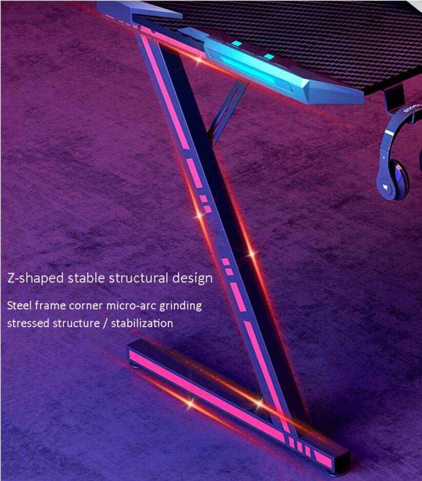 Bestier Gaming-Schreibtisch mit LED-Leuchten, Z-förmiger Gaming-Tisch, Gamer-Workstation mit großem Mauspad-Getränkehalter, Headset-Haken – Stabiler Computertisch aus Metall und Holz, L 120 cm ( Bild 6