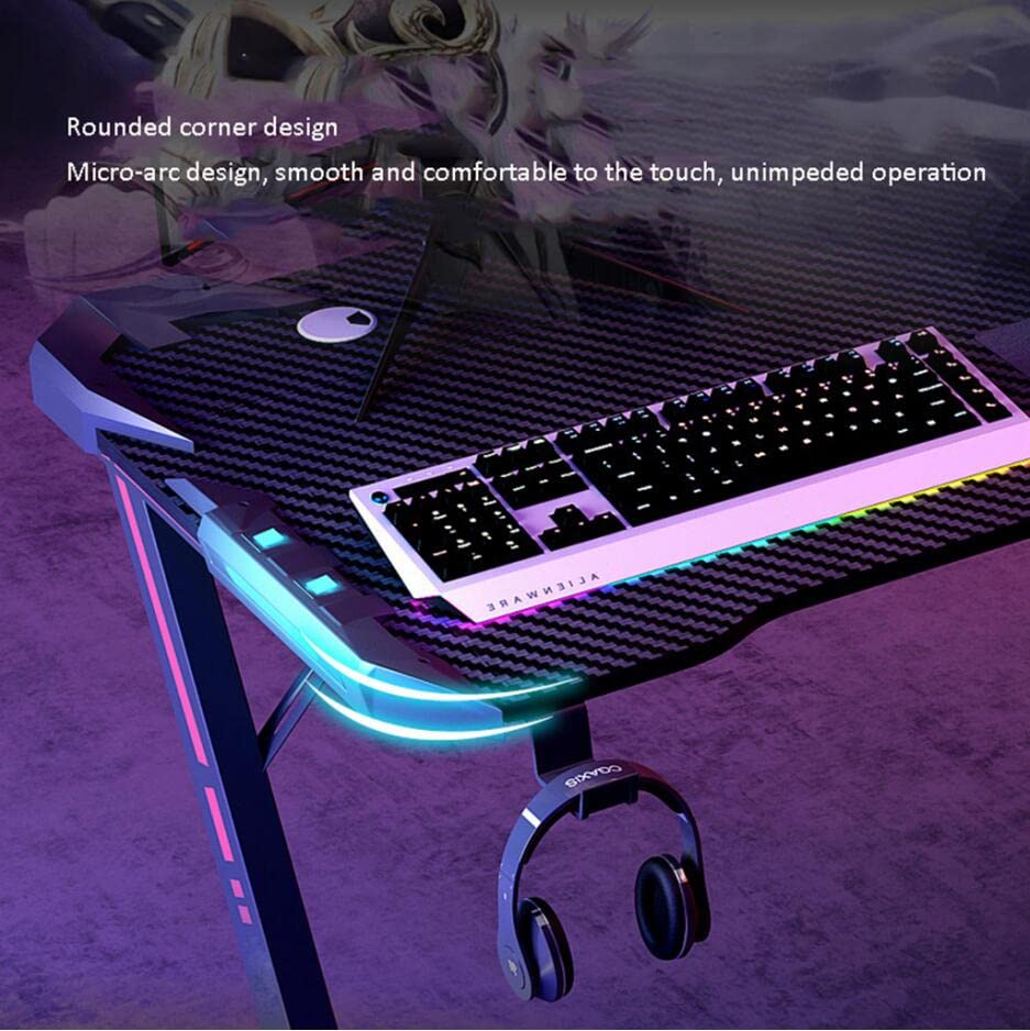 Bestier Gaming-Schreibtisch mit LED-Leuchten, Z-förmiger Gaming-Tisch, Gamer-Workstation mit großem Mauspad-Getränkehalter, Headset-Haken – Stabiler Computertisch aus Metall und Holz, L 120 cm ( Bild 7