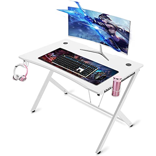 Gaming-Schreibtisch, ergonomischer PC-Computertisch, Y-förmiger Gaming-Tisch, Gamer-Workstation mit großem Mauspad, Getränkehalter, Headset-Haken für Robustes Metall, schwarz L 115 cm (weiß L 12 Bild 1