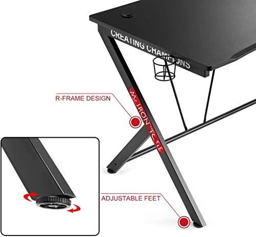 Gaming-Schreibtisch, ergonomischer PC-Computertisch, Y-förmiger Gaming-Tisch, Gamer-Workstation mit großem Mauspad, Getränkehalter, Headset-Haken für Robustes Metall, schwarz L 115 cm (weiß L 12 Bild 6