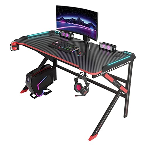 Gaming-Schreibtisch, Computertisch, Gaming-Tisch, ergonomische PC-Gaming-Workstation, Getränkehalter, Headset-Haken – Stabiler Computertisch aus Metall und Holz, schwarz L 120 cm (schwarz L 160 c Bild 3