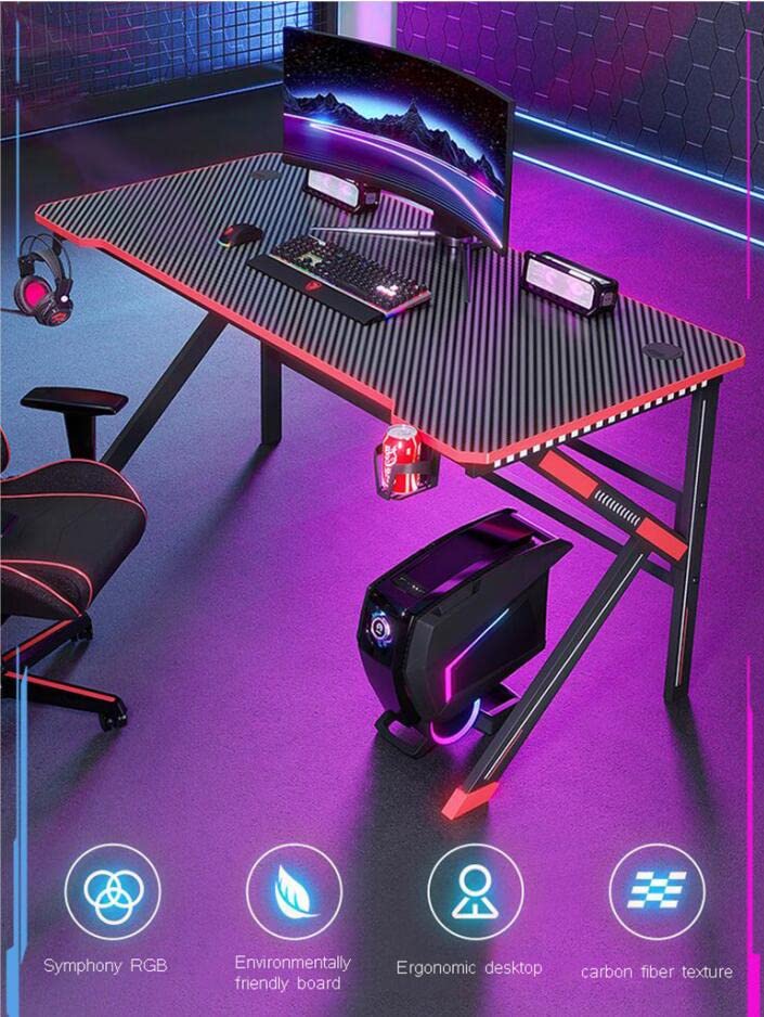 Gaming-Schreibtisch, Computertisch, Gaming-Tisch, ergonomische PC-Gaming-Workstation, Getränkehalter, Headset-Haken – Stabiler Computertisch aus Metall und Holz, schwarz L 120 cm (schwarz L 160 c Bild 6