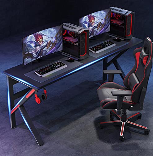 Gaming-Tisch mit Kohlefaseroberfläche, großer Computertisch, Gaming-PC-Schreibtisch, große Gaming-Schreibtische, Headset-Haken – Stabiler Computertisch aus Metall und Holz, L 100 cm (L 160 cm) Bild 1