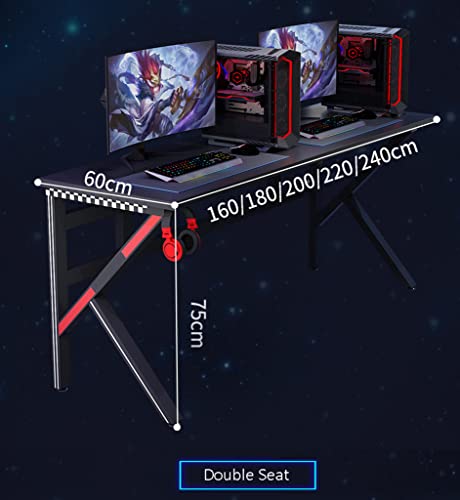 Gaming-Tisch mit Kohlefaseroberfläche, großer Computertisch, Gaming-PC-Schreibtisch, große Gaming-Schreibtische, Headset-Haken – Stabiler Computertisch aus Metall und Holz, L 100 cm (L 160 cm) Bild 2