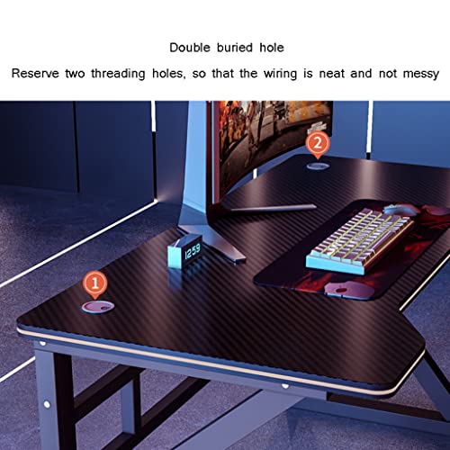 Gaming-Tisch mit Karbonfaser-Oberfläche, großer Computertisch, Schreibtisch für Heimbüro, extra groß, modern, ergonomisch, Schwarz, Headset-Haken – Robustes Metall, BL 80 cm (BL 140 cm) Bild 3