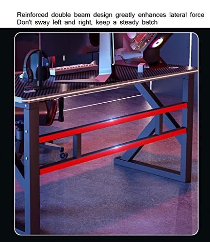 Gaming-Tisch mit Karbonfaser-Oberfläche, großer Computertisch, Schreibtisch für Heimbüro, extra groß, modern, ergonomisch, Schwarz, Headset-Haken – Robustes Metall, BL 80 cm (BL 140 cm) Bild 5