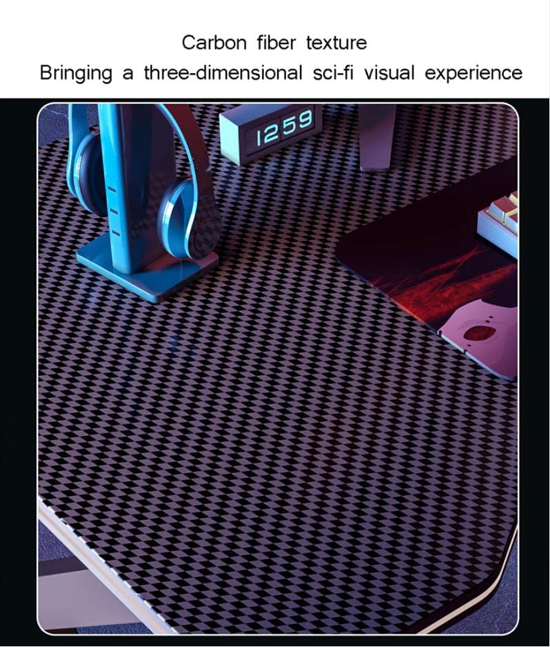 Gaming-Tisch mit Karbonfaser-Oberfläche, großer Computertisch, Schreibtisch für Heimbüro, extra groß, modern, ergonomisch, Schwarz, Headset-Haken – Robustes Metall, BL 80 cm (CL 140 cm) Bild 7