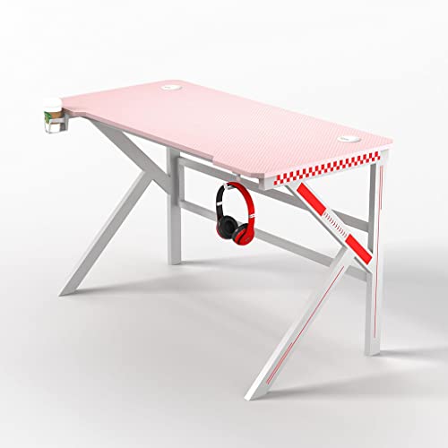 Gaming-Schreibtisch, Computertisch, Gaming-Tisch, ergonomische PC-Gaming-Workstation, Getränkehalter, Headset-Haken – Stabiler Computertisch aus Metall und Holz, schwarz L 120 cm (Pink L 160 cm) Bild 1