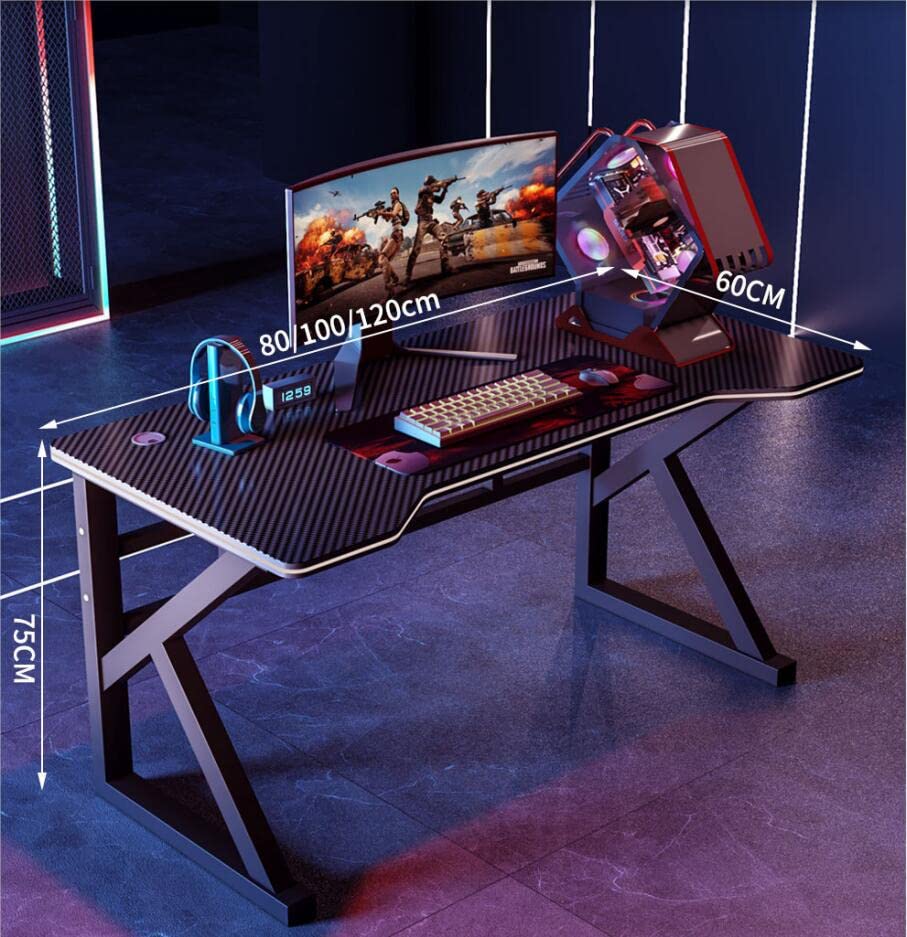 Gaming-Tisch mit Karbonfaseroberfläche, großer Computertisch, Schreibtisch für Heimbüro, extra groß, modern, ergonomisch, Schwarz, Headset-Haken – Robustes Metall, BL 80 cm (AL 140 cm) Bild 2