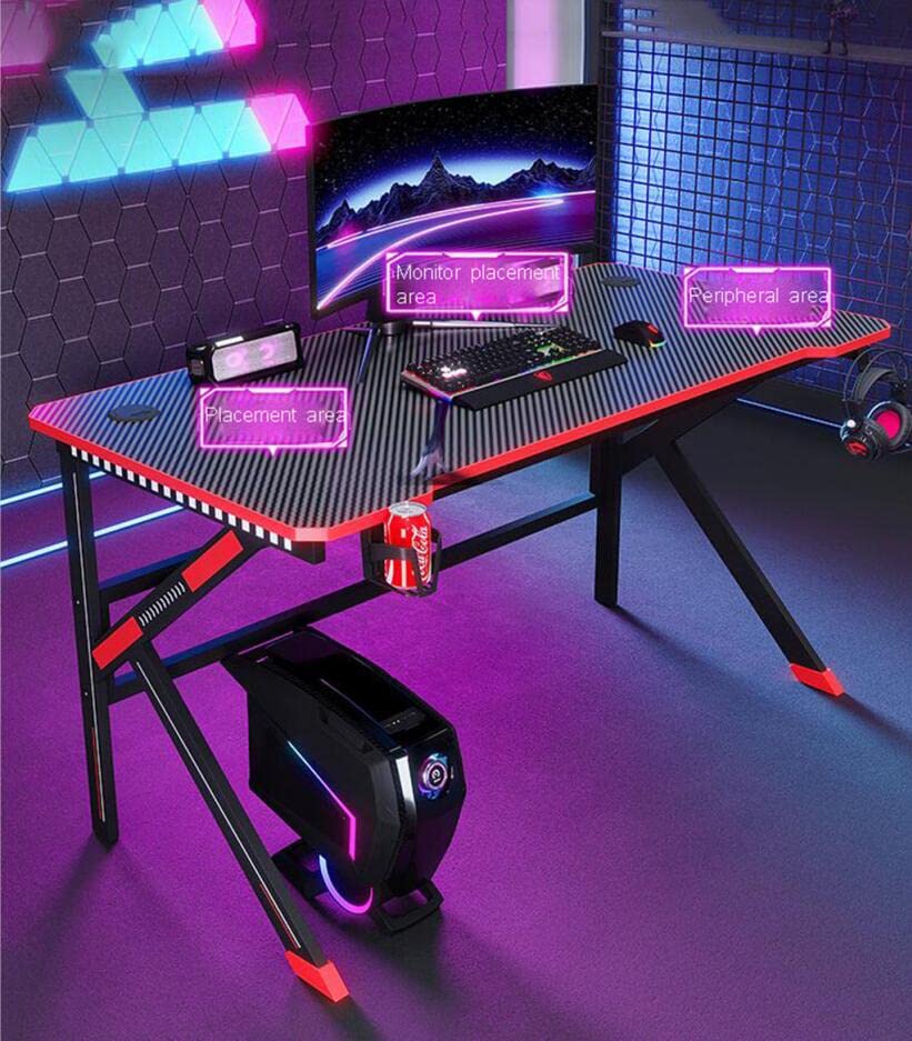 Gaming-Schreibtisch, Computertisch, Gaming-Tisch, ergonomische PC-Gaming-Workstation, Getränkehalter, Headset-Haken – Stabiler Computertisch aus Metall und Holz, schwarz L 120 cm (schwarz L 100 Bild 2