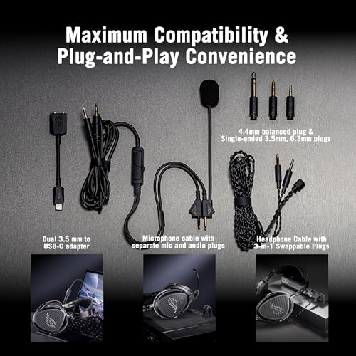 ASUS ROG Kithara Gaming/Audiophile Open Back Kabelgebundene Kopfhörer mit Mikrofon - ROG-Tuned HIFIMAN Planar Magnettreiber, verstellbares Kopfband, zusätzliche Ohrpolster, DAC-kompatibel Bild 6