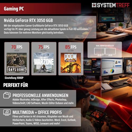 SYSTEMTREFF Basic Gaming Komplett PC Set Intel Core Ultra 5 225F 6x4.4GHz | Nvidia RTX 3050 6GB | 512GB M.2 NVMe | 16GB DDR5 RAM | Windows 11 | 27 TFT Monitor | Desktop Paket Computer für Gamer Bild 5