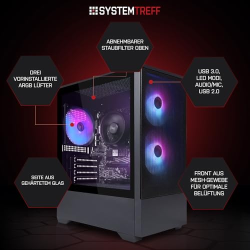 SYSTEMTREFF Basic Gaming Komplett PC Set Intel Core Ultra 5 225 6x3.3GHz | Nvidia RTX 3050 6GB | 512GB M.2 NVMe | 16GB DDR5 RAM | Windows 11 | 27 TFT Monitor | Desktop Paket Computer für Gamer Bild 3