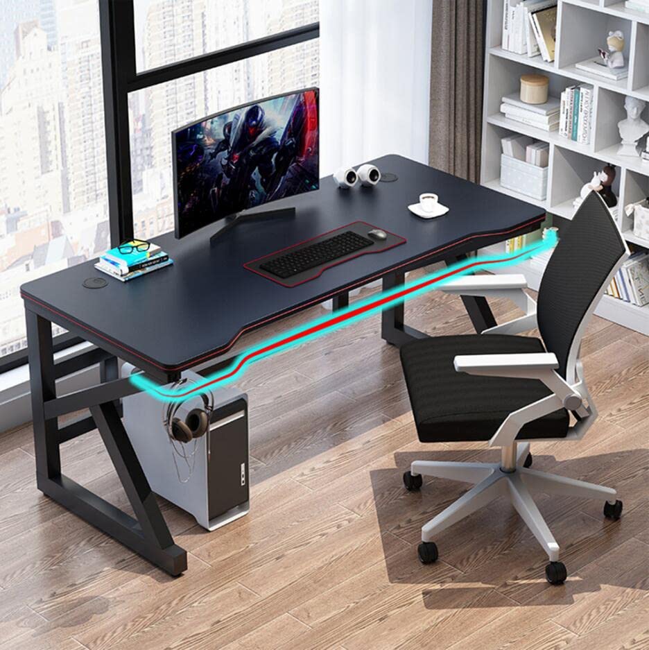 Gaming-Schreibtisch, K-förmiger PC-Schreibtisch mit Carbonfaser-Oberfläche, Headset-Haken – Stabiler Metall- und Holztisch – fürs Büro, Weiß – L 100 cm Bild 3