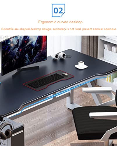 Gaming-Schreibtisch, K-förmiger PC-Schreibtisch mit Carbonfaser-Oberfläche, Headset-Haken – Stabiler Metall- und Holztisch – fürs Büro, Weiß – L 100 cm Bild 4