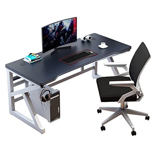 Gaming-Schreibtisch, K-förmiger PC-Schreibtisch mit Carbonfaser-Oberfläche, Headset-Haken – Stabiler Schreibtisch aus Metall und Holz – fürs Büro, Schwarz – L 140 Bild 1