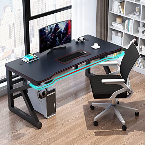 Gaming-Schreibtisch, K-förmiger PC-Schreibtisch mit Carbonfaser-Oberfläche, Headset-Haken – Stabiler Schreibtisch aus Metall und Holz – fürs Büro, Schwarz – L 140 Bild 6