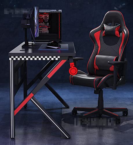 Gaming-Tisch mit Carbonfaser-Oberfläche, großer Computertisch, K-förmiger Gaming-Tisch mit Headset-Haken, robuste Ausführung aus Metall und Holz, Länge 80 cm Bild 3