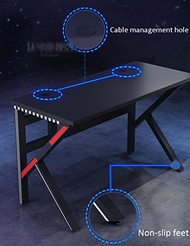 Gaming-Tisch mit Carbonfaser-Oberfläche, großer Computertisch, K-förmiger Gaming-Tisch mit Headset-Haken, robuste Ausführung aus Metall und Holz, Länge 80 cm Bild 5