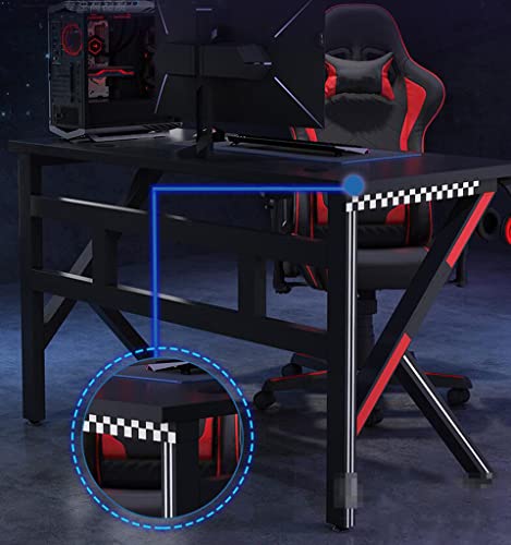 Gaming-Tisch mit Carbonfaser-Oberfläche, großer Computertisch, K-förmiger Gaming-Tisch mit Headset-Haken, robuste Ausführung aus Metall und Holz, Länge 80 cm Bild 6