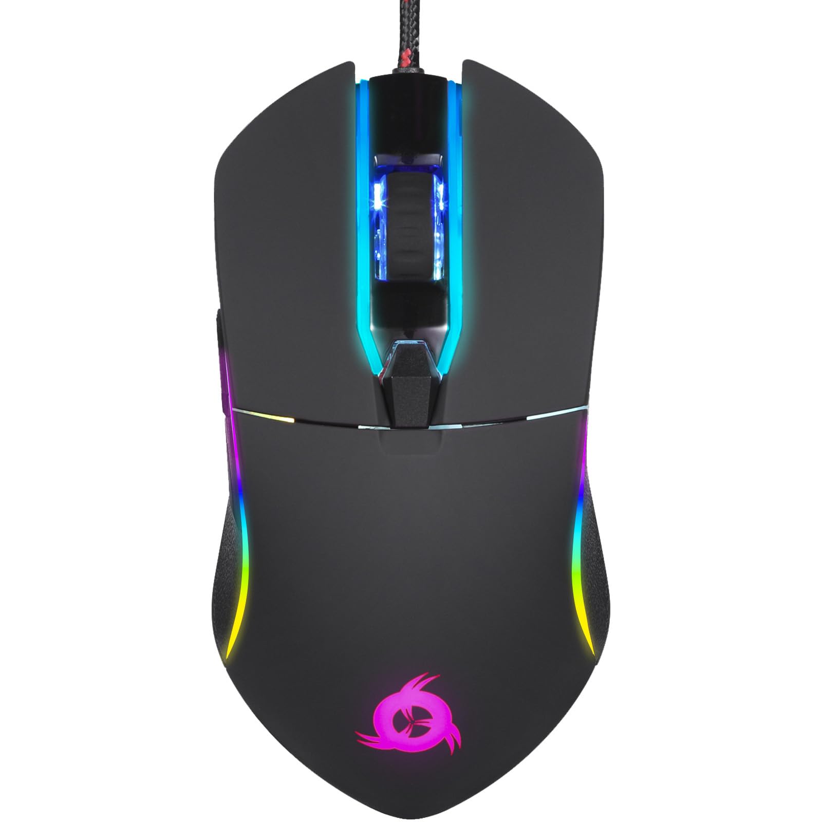 KLIM Aim Gaming Maus RGB Gamer Maus 7000 DPI - Ergonomische RGB Chroma Computermaus mit Kabel für Rechts- und Linkshänder - PS4-Gaming Mouse, Laptop und Desktop-PC + optische Präzisionsmaus - Schwarz