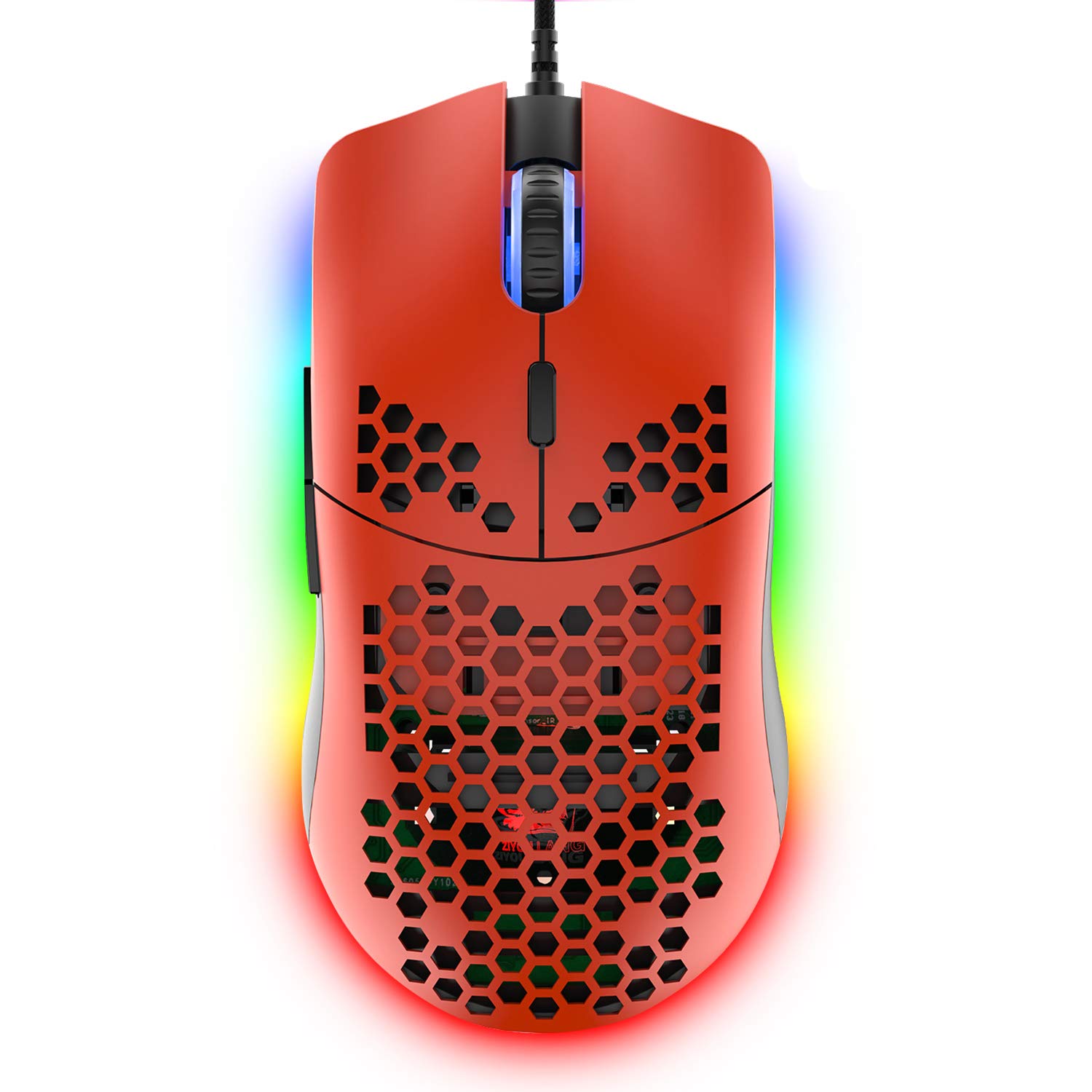 M1 Pro Gaming Maus, 69G Honeycomb Shell Extrem leichte kabelgebundene Optical Maus, 6 RGB Farbwechselmodi 6400 DPI 6 Taste Programmierbare USB Computer-Maus für PC/Mac/Laptop /PS4, Rot