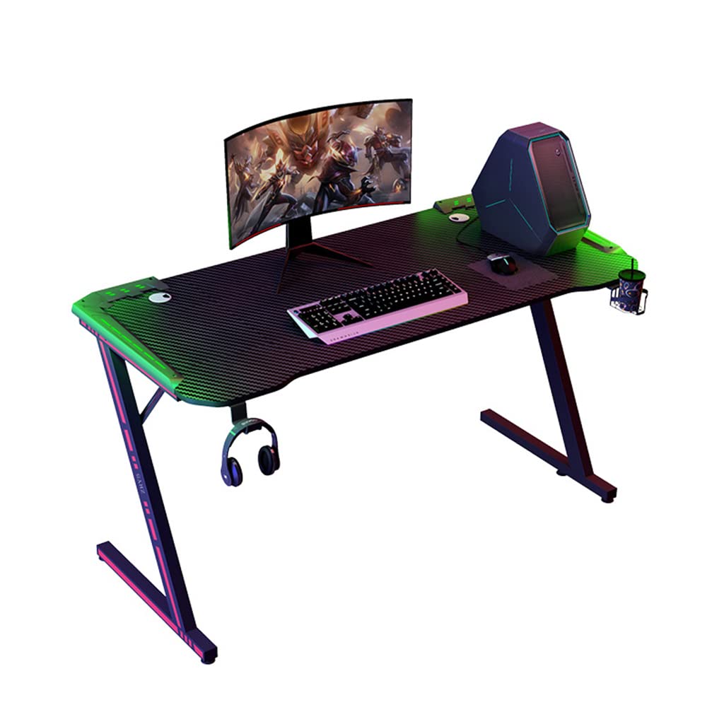 Gaming-Schreibtisch, Z-förmiger Gaming-Tisch, Gamer-Workstation mit großem Mauspad, Getränkehalter, Headset-Haken, robuster Computertisch aus Metall und Holz für Gaming und Büro, L 160 cm (L 100