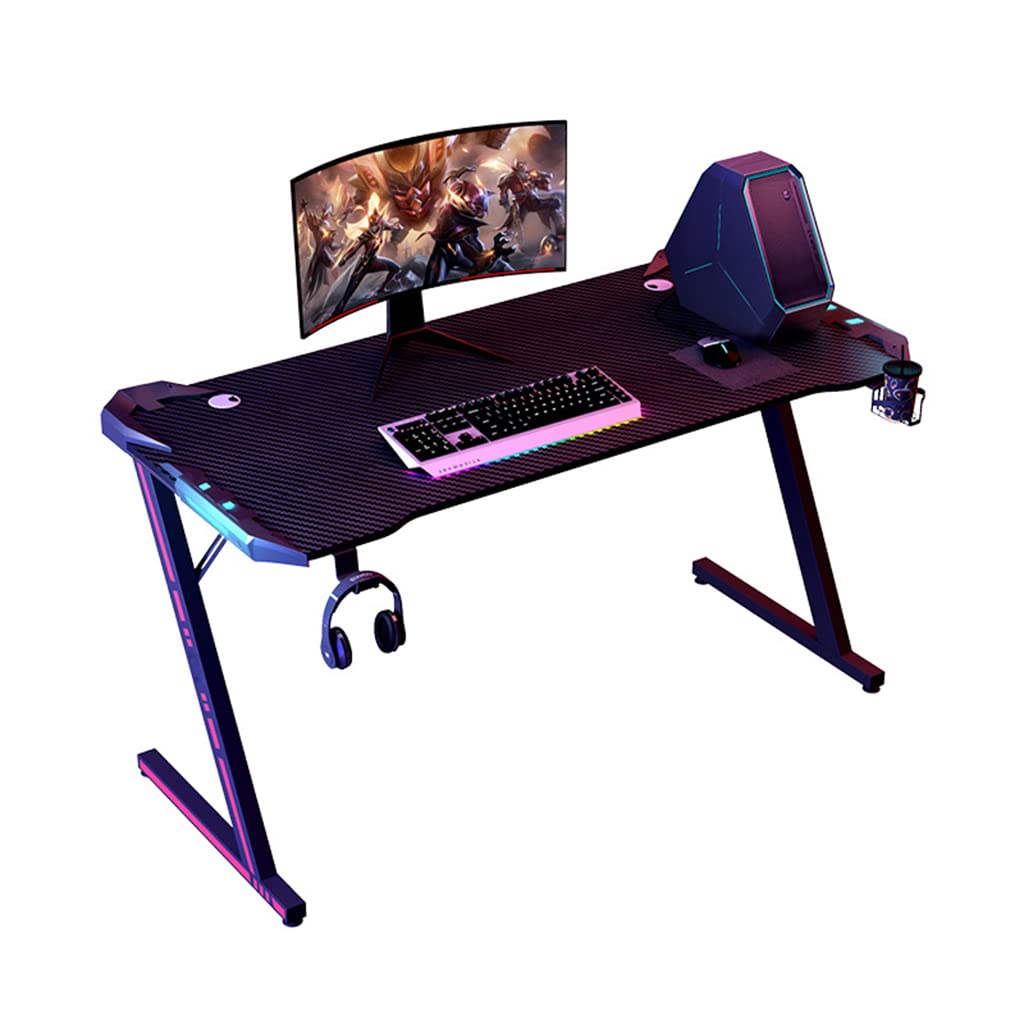 Bestier Gaming-Schreibtisch mit LED-Leuchten, Z-förmiger Gaming-Tisch, Gamer-Workstation mit großem Mauspad-Getränkehalter, Headset-Haken – Stabiler Computertisch aus Metall und Holz, L 120 cm (