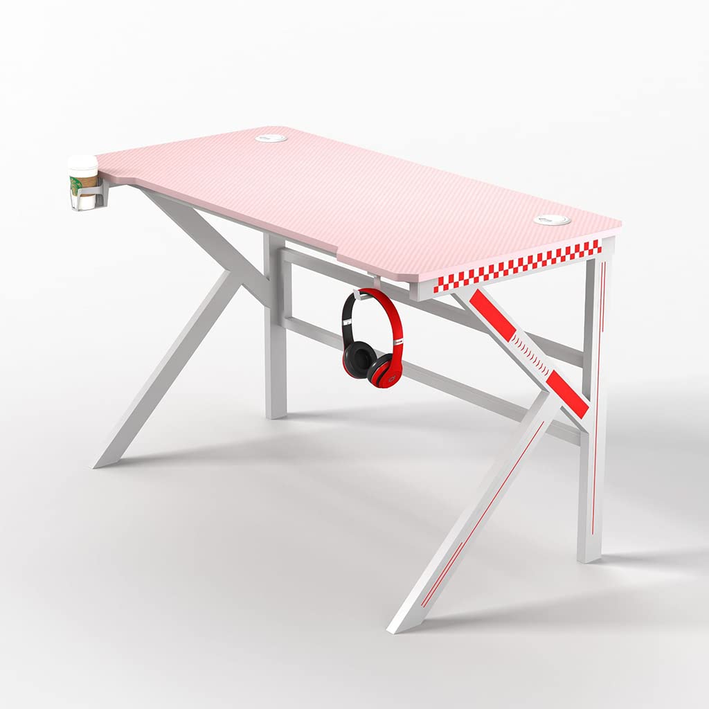 Gaming-Schreibtisch, Computertisch, Gaming-Tisch, ergonomische PC-Gaming-Workstation, Getränkehalter, Headset-Haken – Stabiler Computertisch aus Metall und Holz, schwarz L 120 cm (Pink L 160 cm)