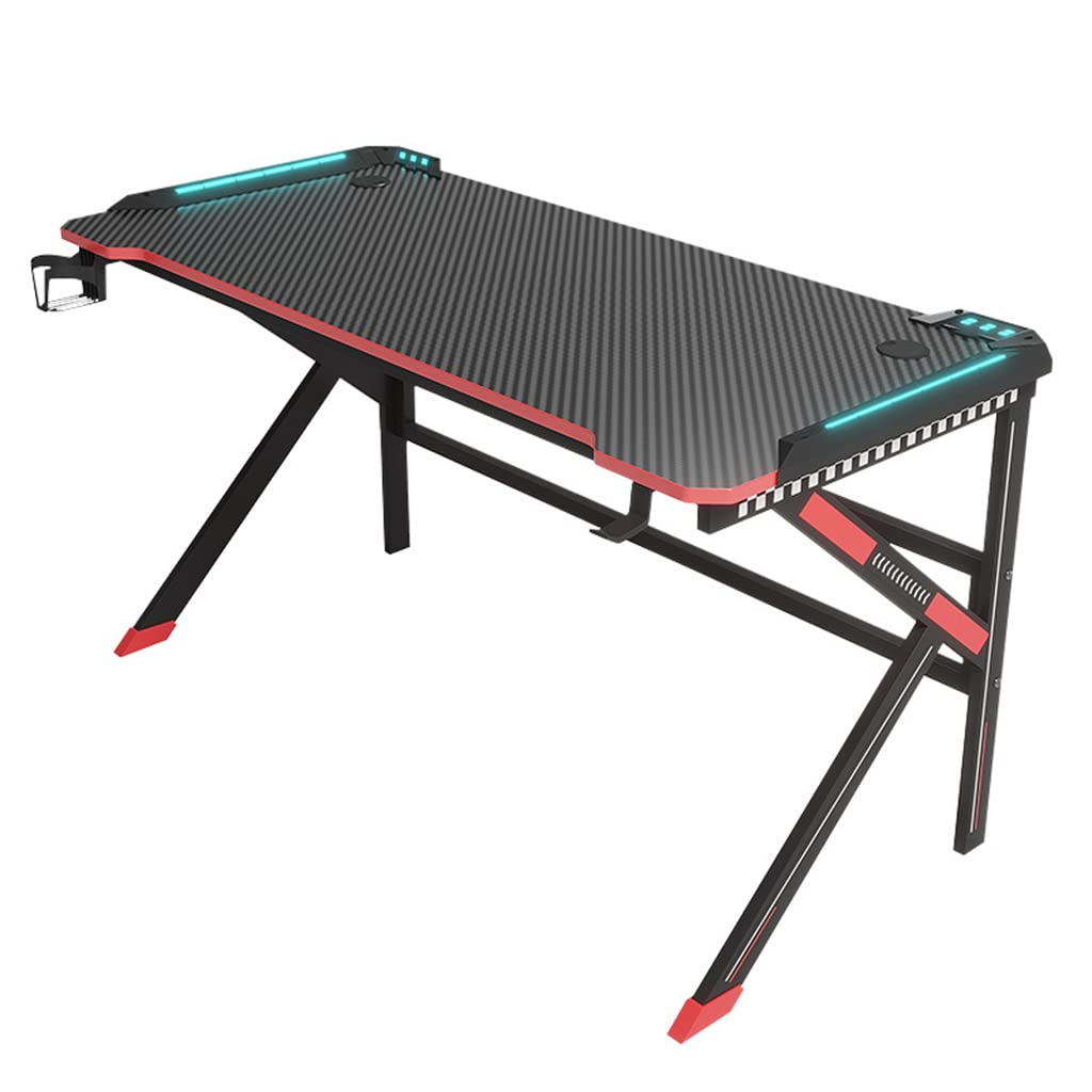 Gaming-Schreibtisch, Computertisch, Gaming-Tisch, ergonomische PC-Gaming-Workstation, Getränkehalter, Headset-Haken – Stabiler Computertisch aus Metall und Holz, schwarz L 120 cm (schwarz L 100