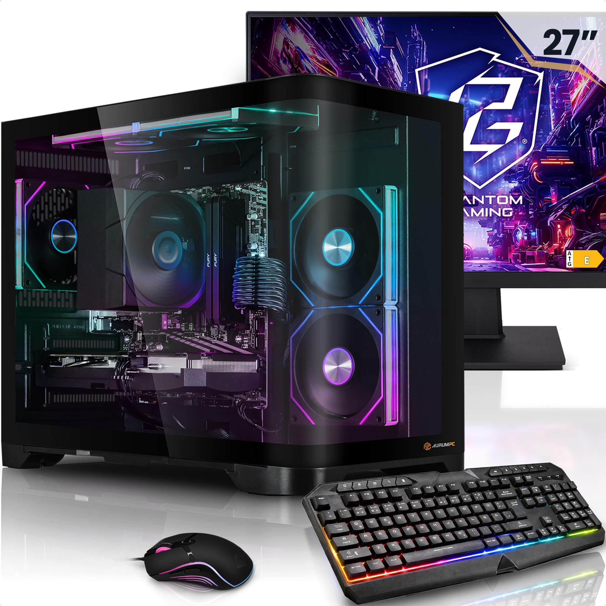 Aurum Komplett Set Gaming PC Ryzen 7 7800X3D • 27" Monitor • GeForce RTX5070 12GB • 32GB DDR5 • 1TB M.2 SSD • Windows 11 • Tastatur • Maus pc Gaming komplettpaket