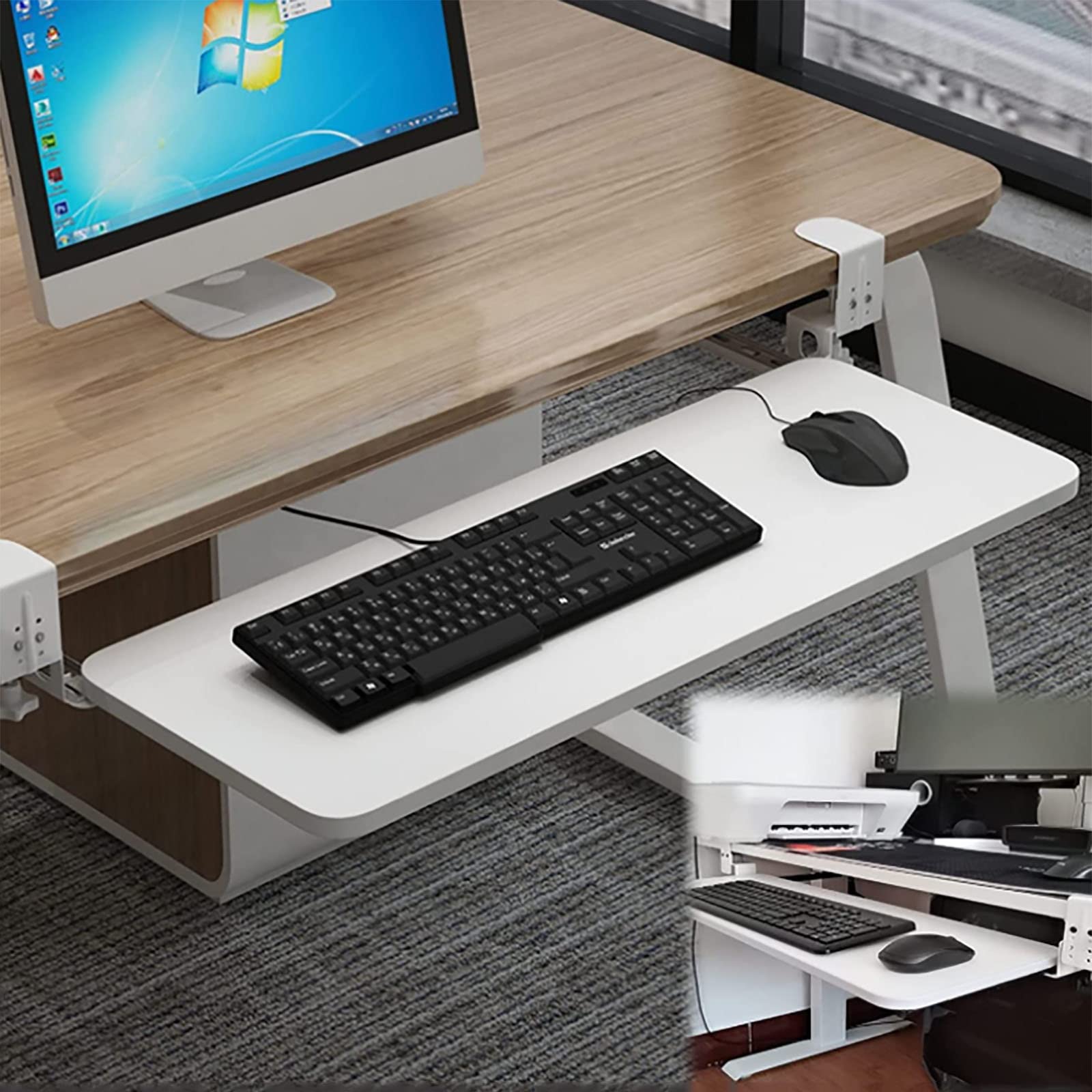 Verstellbares Tastatur- und Maus-Tablett zum Schieben unter dem Schreibtischregal, platzsparendes Exble-Design (76,2 x 25,4 cm), für Heimbüro oder Gaming-Setup