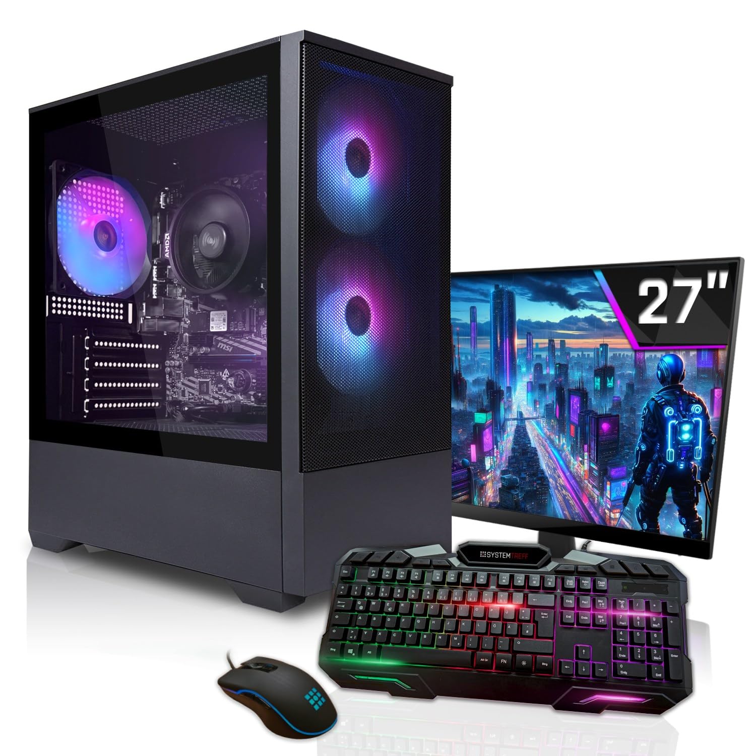 SYSTEMTREFF Basic Gaming Komplett PC Set Intel Core Ultra 5 225F 6x4.4GHz | Nvidia RTX 3050 6GB | 512GB M.2 NVMe | 16GB DDR5 RAM | Windows 11 | 27 TFT Monitor | Desktop Paket Computer für Gamer