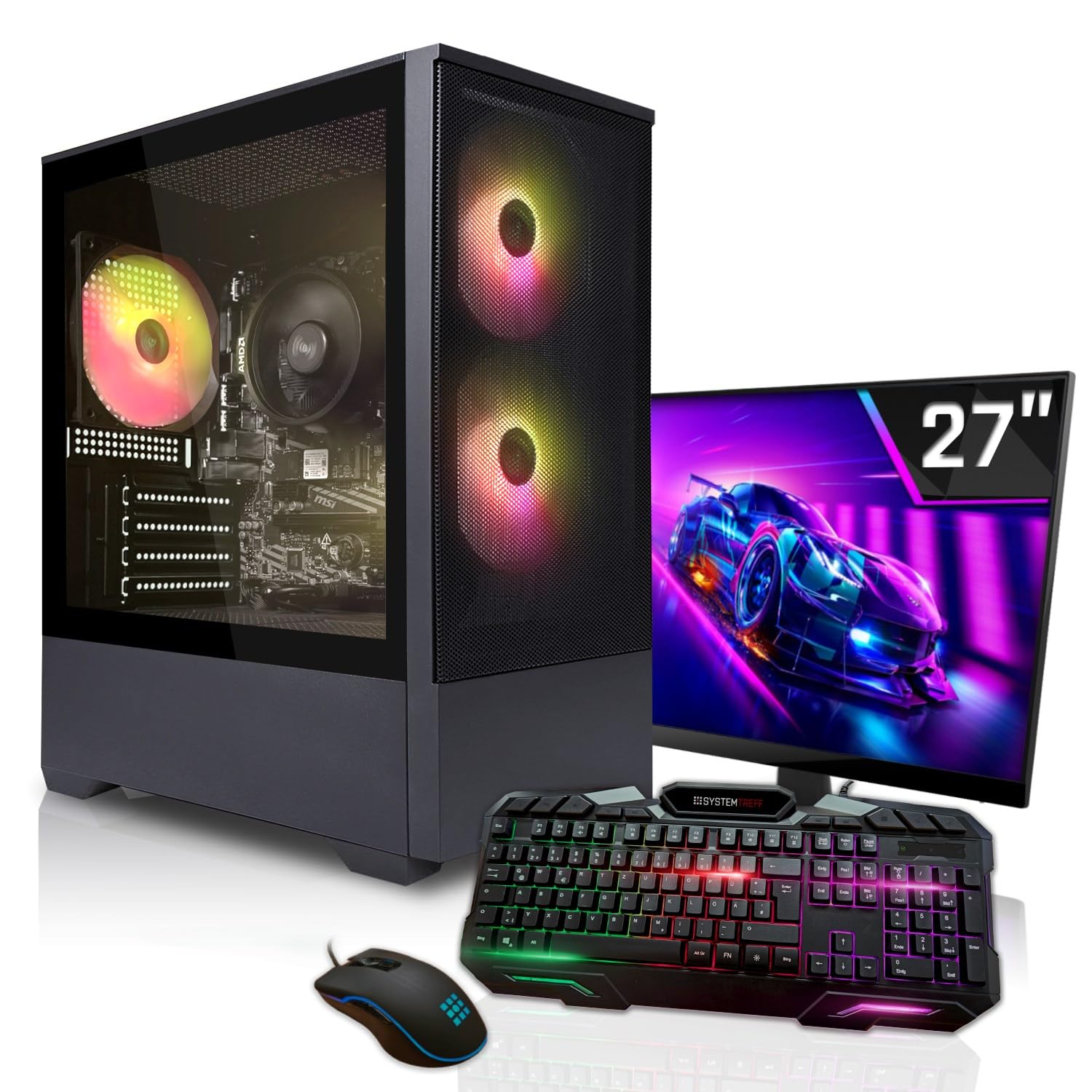SYSTEMTREFF Basic Gaming Komplett PC Set Intel Core Ultra 5 225 6x3.3GHz | Nvidia RTX 3050 6GB | 512GB M.2 NVMe | 16GB DDR5 RAM | Windows 11 | 27 TFT Monitor | Desktop Paket Computer für Gamer