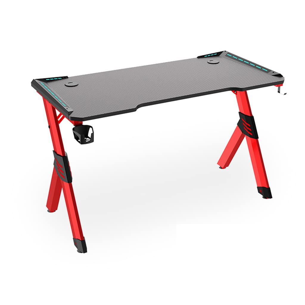 I-förmiger Gaming-Schreibtisch, Y-förmiger Tisch, Gaming-Arbeitsplatz mit großem Mauspad, Getränkehalter und Headset-Haken. Stabiles Metall und Holz, rot-L 100
